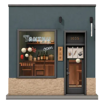 Miniature architectural model rendering of Taniku Izakaya in San Francisco